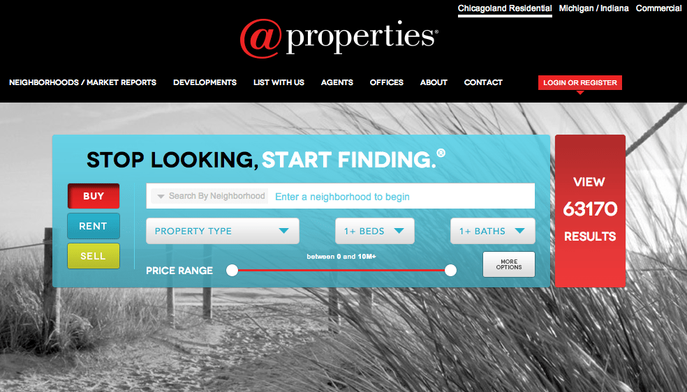 Screen shot of @properties' homepage.