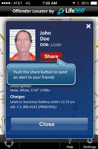 Screenshot of the iPhone app Sex Offender Search.