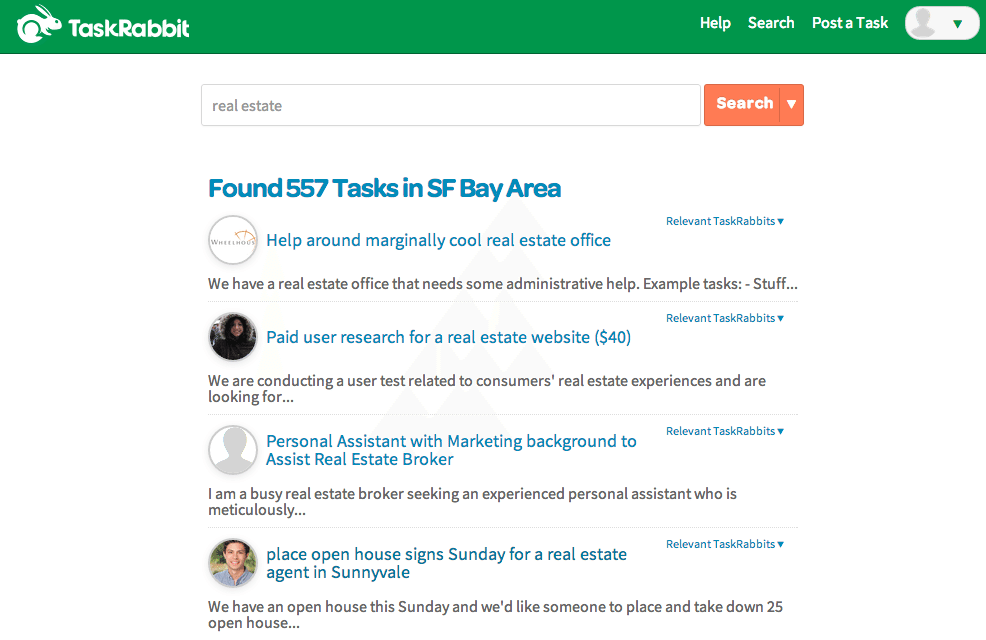 Recent Bay Area real estate requests found on TaskRabbit