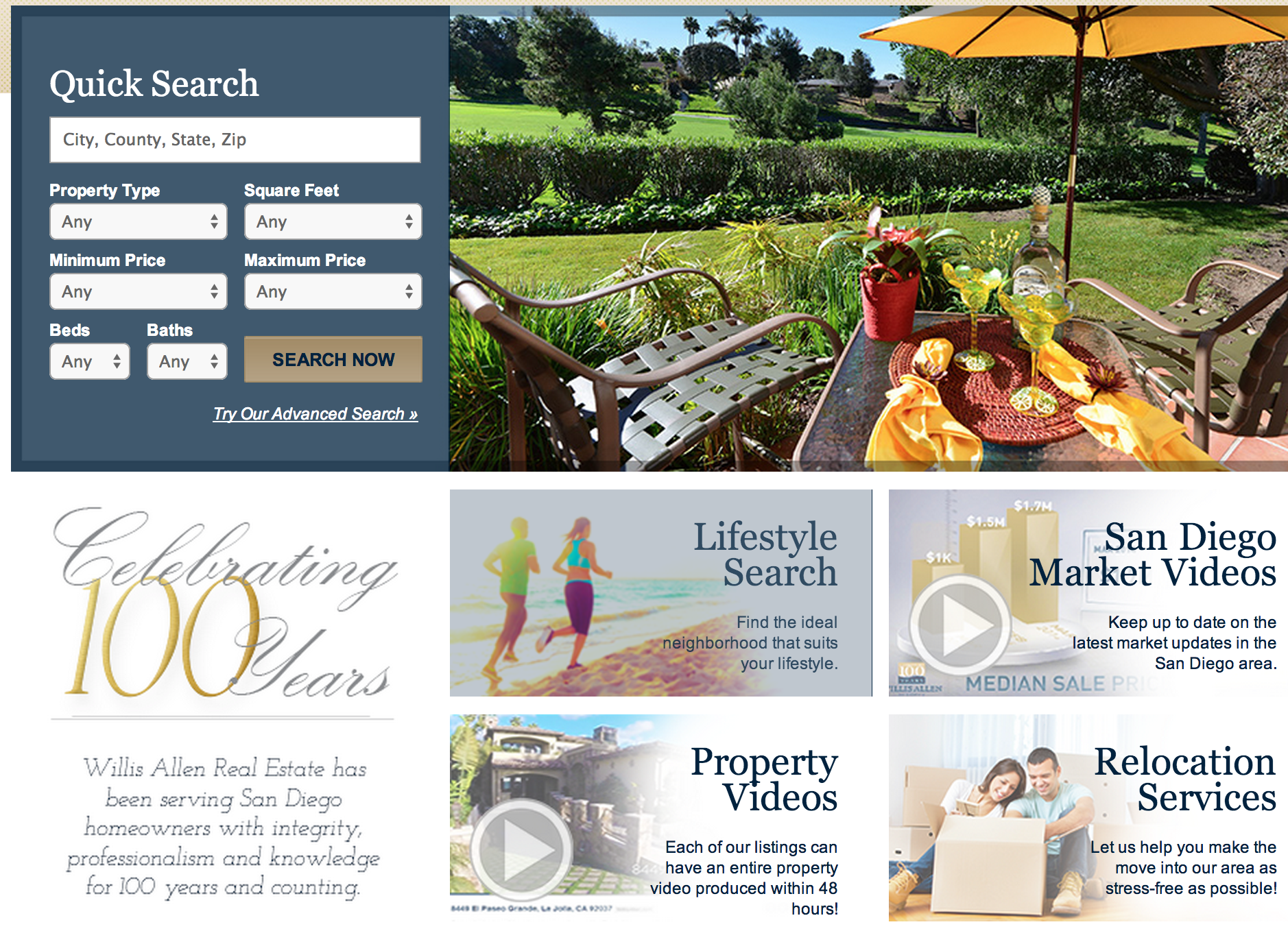 Screen shot of Willis Allen Real Estate's current website.