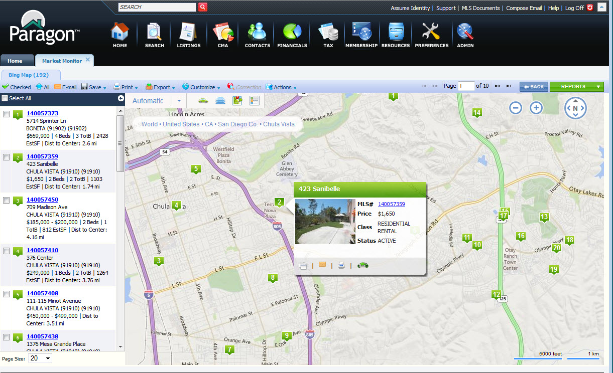 Sandicor MLS map view screen shot