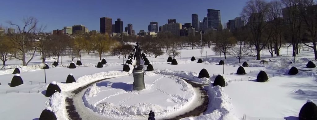 Watch bird's-eye video of Boston's snow-covered cityscape