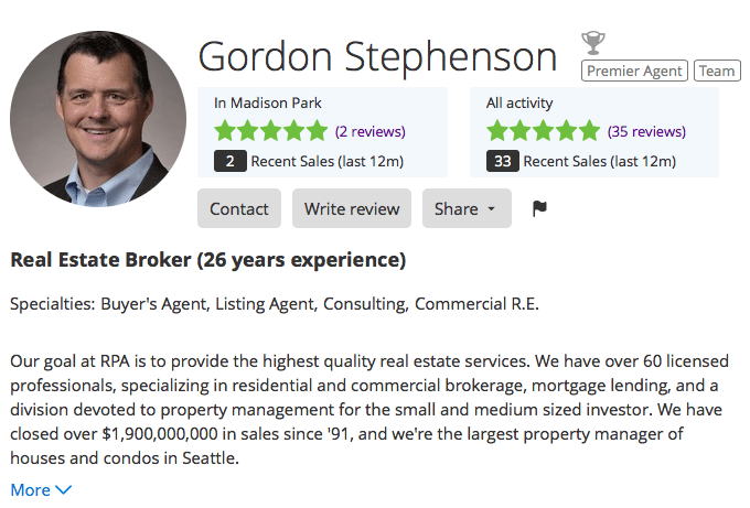 Stephenson's Zillow profile page