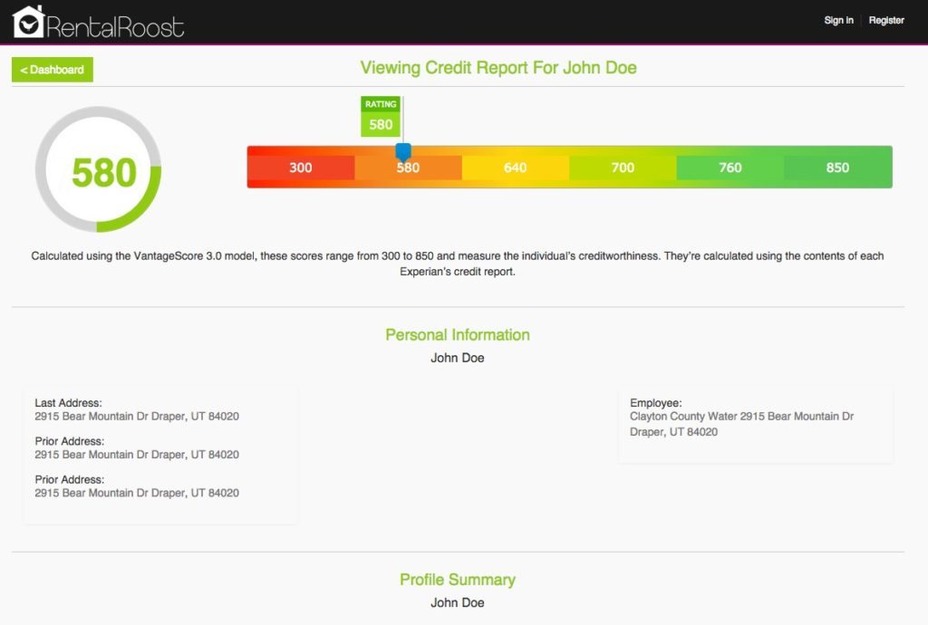 An example of the Rental Roost credit report.