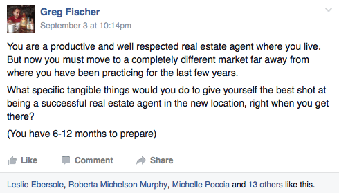 Greg Fischer's Facebook post in Raise the Bar prompted a discussion ont how relocating agents can hit the ground running.