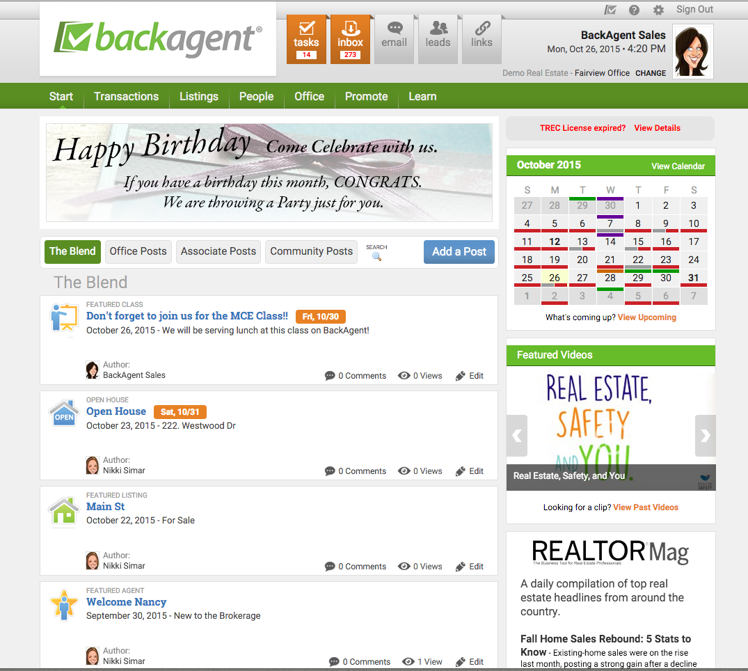 BackAgent should be topofmind for transactions and office