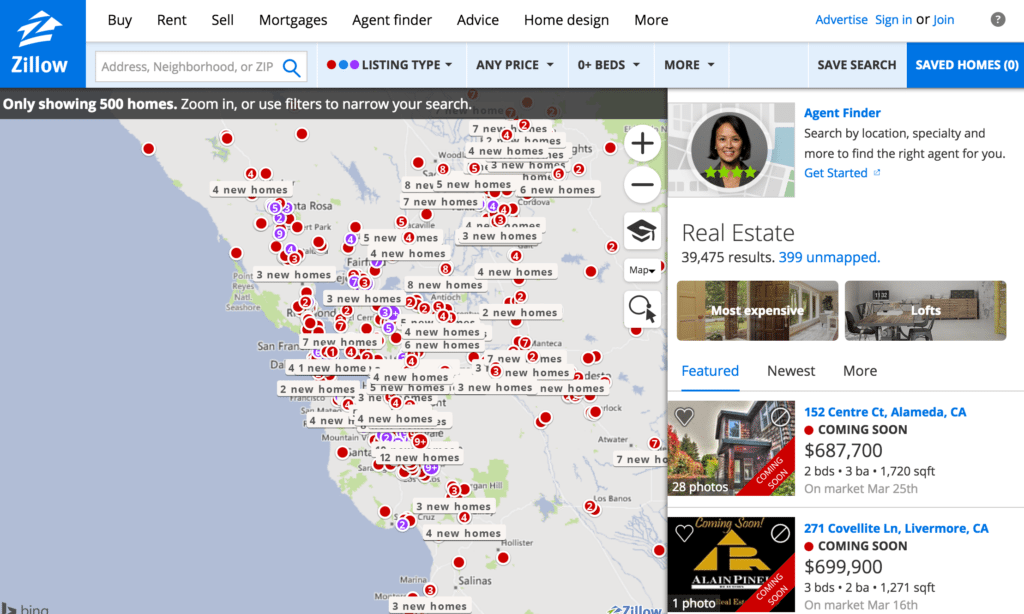 Screenshot showing Zillow search results page on Jan. 2, when the