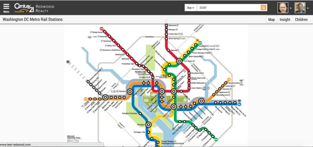 C21redwood.com users can click on any station on a subway map to see nearby listings and learn about the surrounding area.