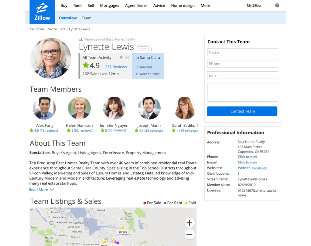 The new Zillow team profiles.