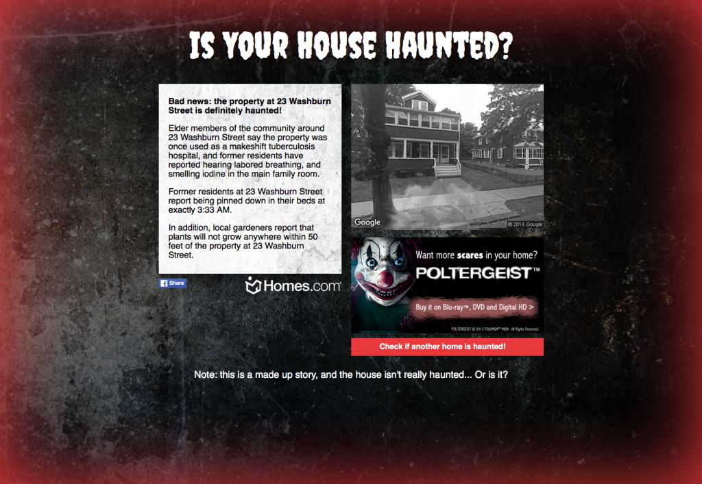 Screenshot of Haunted.Homes, created as part of a Halloween promotion by Homes.com