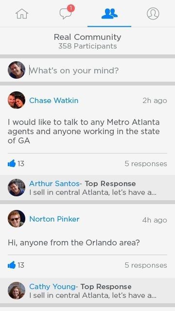 Screen shot showing Real's agent community chatroom.