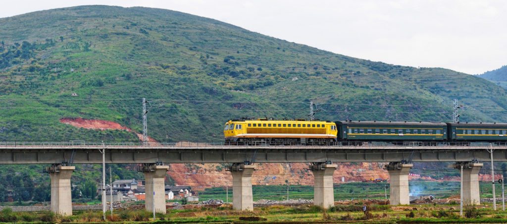 A high-speed train running through China's countryside