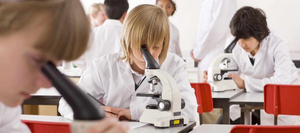 Children in a school laboratory