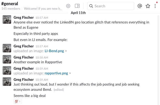 Much discussion has taken place, but in the interest of privacy I’ve only screenshot my own comments from Slack