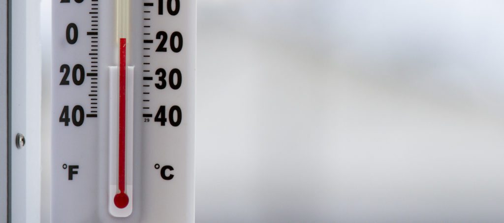 A thermometer reading below zero