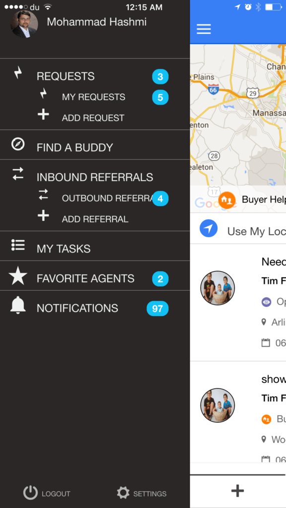 Buddy Agent mobile menu