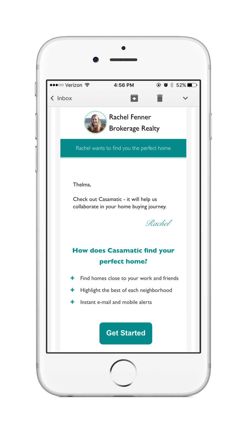 Sample email invitation from agent to use Casamatic