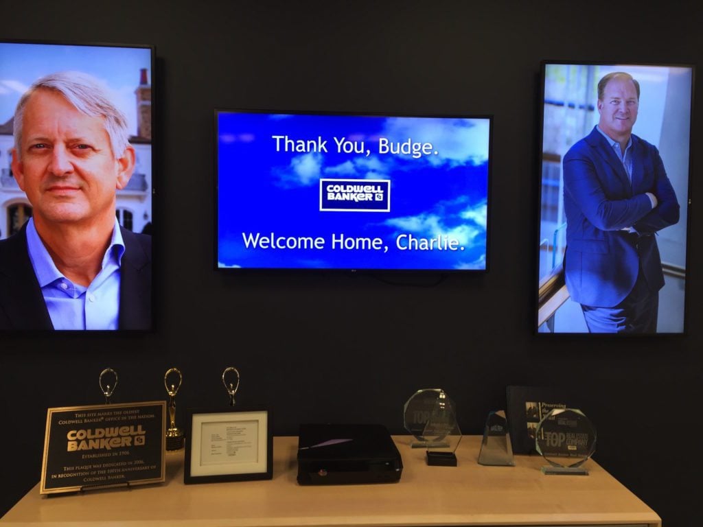 A display greeting Charlie Young on his first day as Coldwell Banker's CEO.