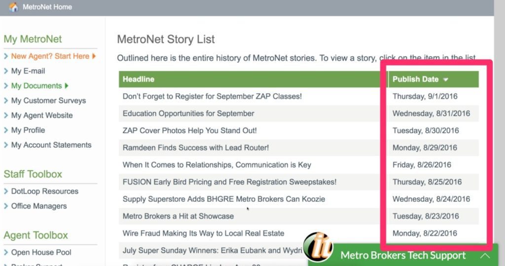 The Metro Brokers' story list