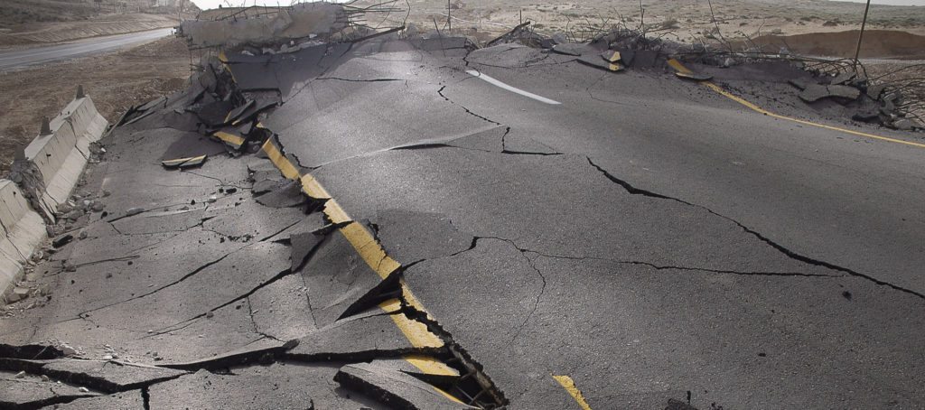 Cracks in asphalt as the result of an earthquake