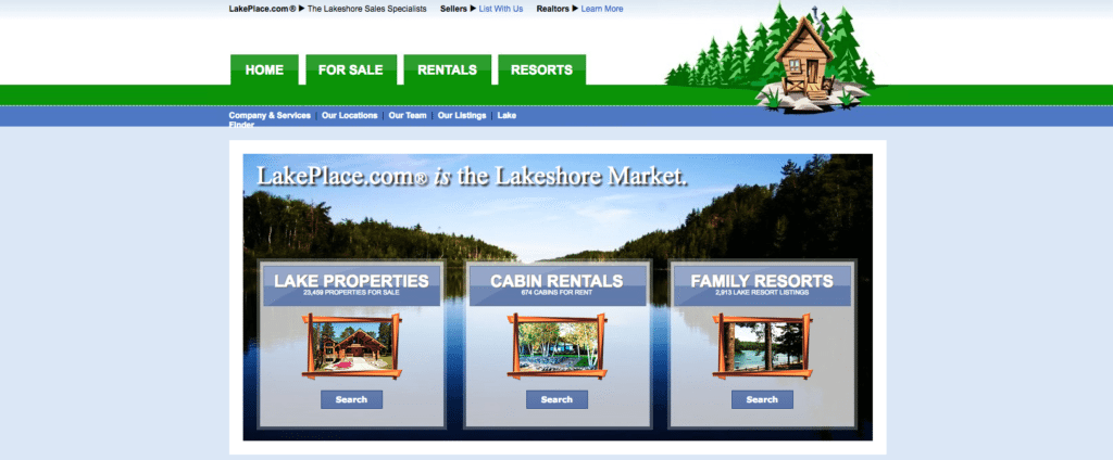 Screen shot: LakePlace.com homepage
