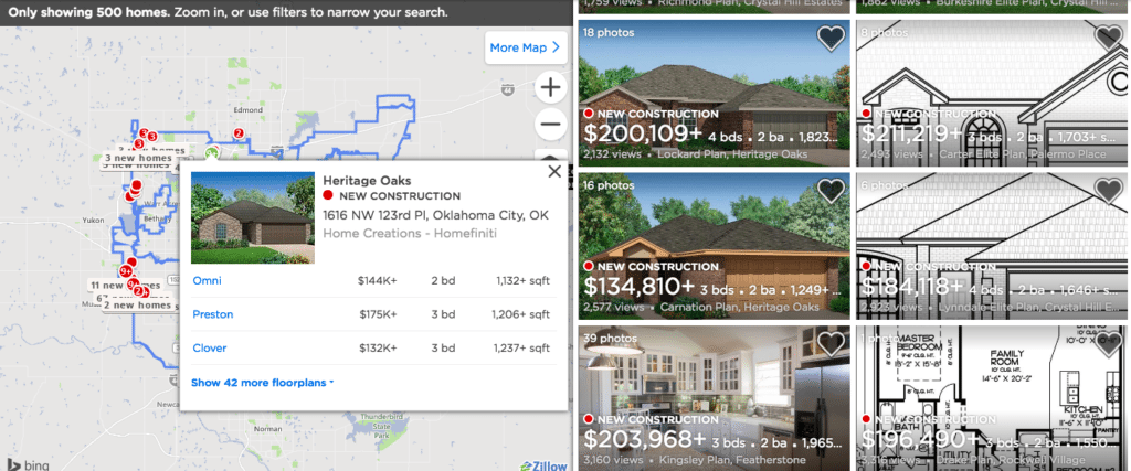 Zillow's lot availability map.