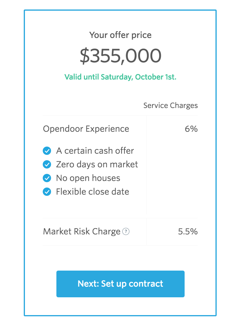 Summary of an offer made by Opendoor to a Phoenix homeowner. 