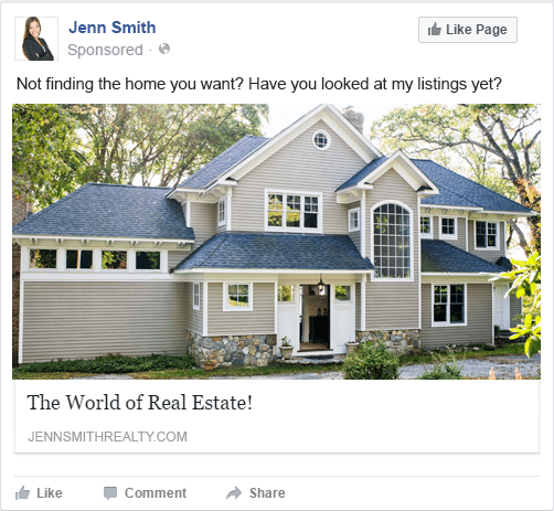 Sample agent Facebook ad placed by Homes.com
