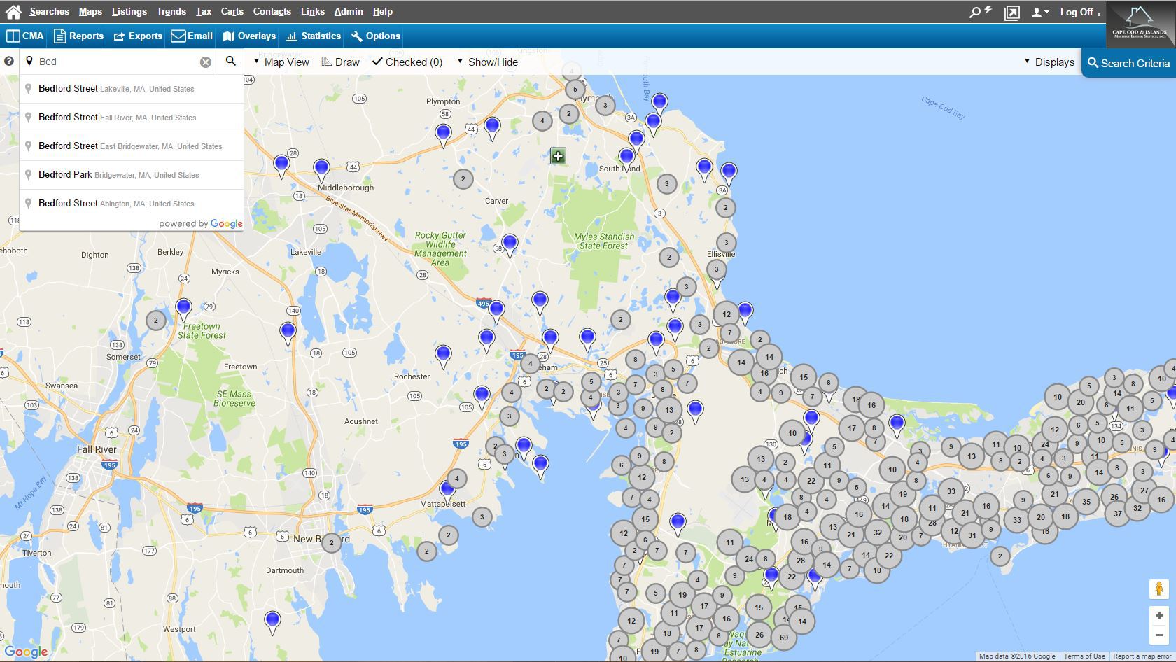 Screenshot of Rapattoni's interactive map search
