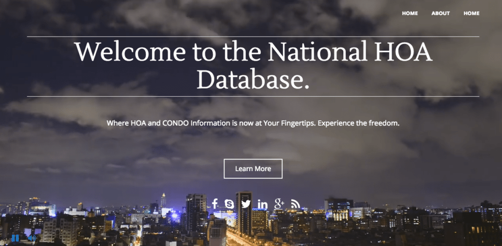 Homepage screen shot of nationalhoadatabase.com.