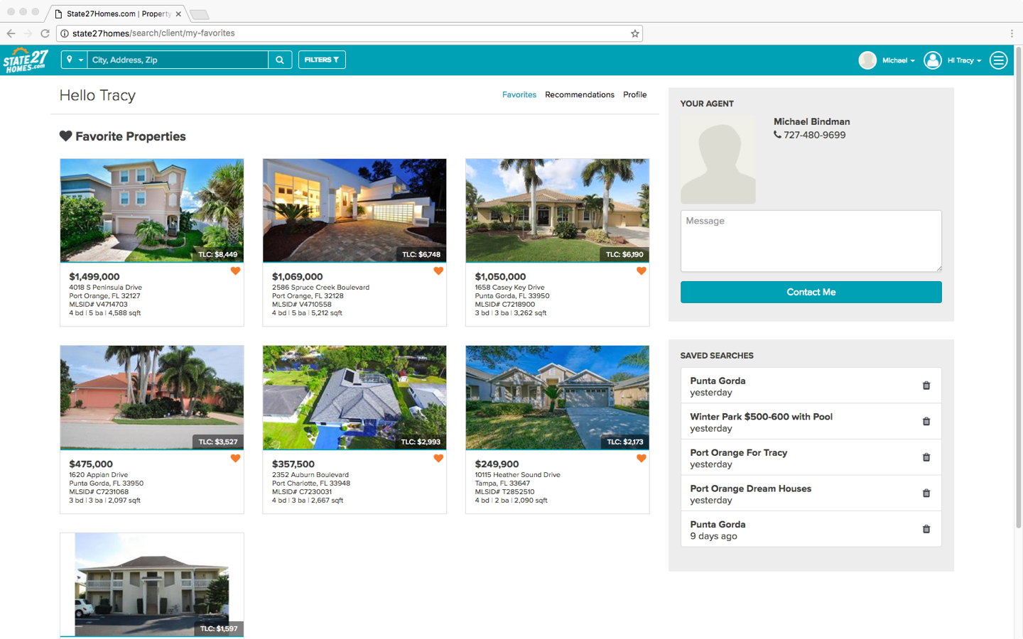 Client-saved properties on State27Homes.com
