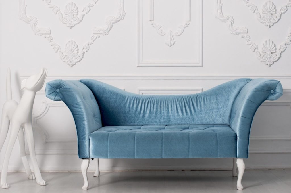 A blue velvet couch
