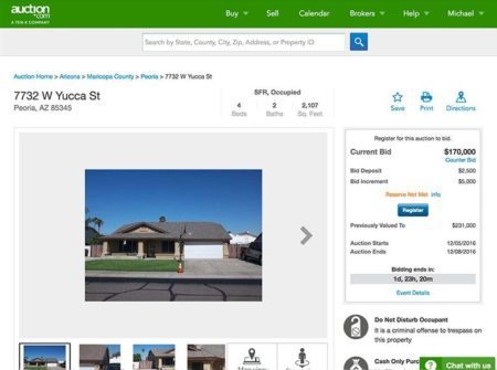 A screenshot showing bids on an Auction.com property.