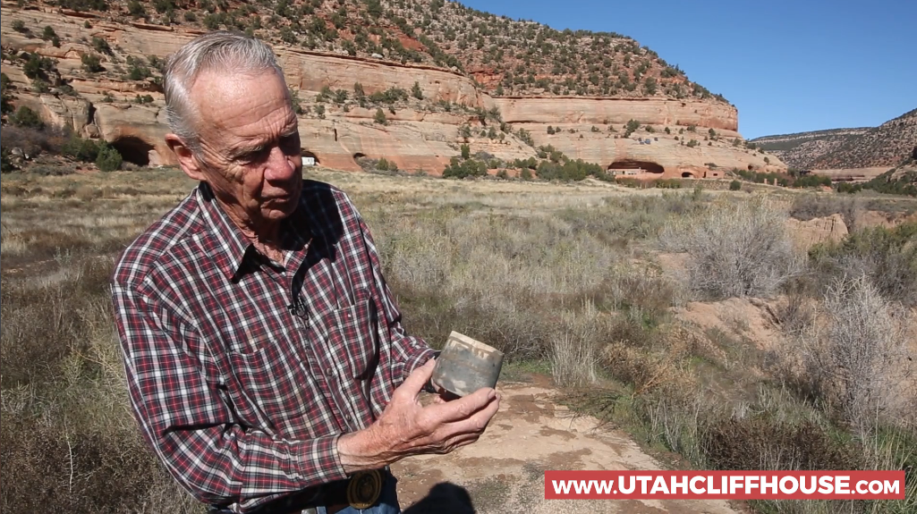 Owner Phil Houghton talks about an artifact on his land. Source: UtahCliffHouse.com.