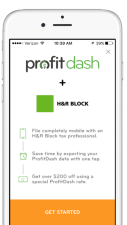 A screenshot from the ProfitDash tax dashboard