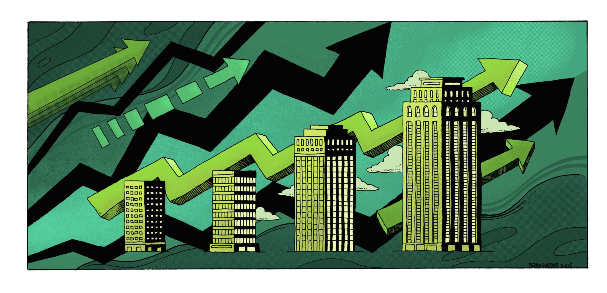 Up arrow buildings growth