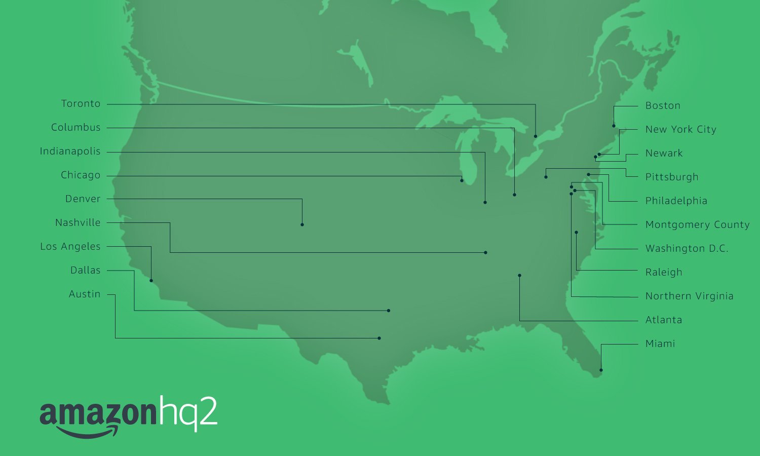 Amazon HQ2 20 finalists list