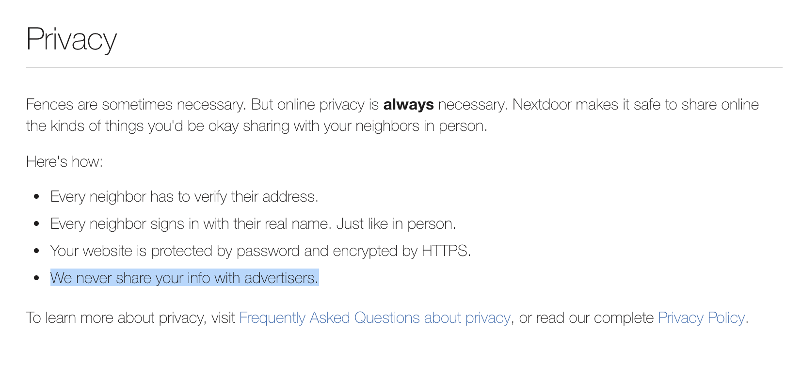 Nextdoor privacy Nextdoor privacy messagescreen
