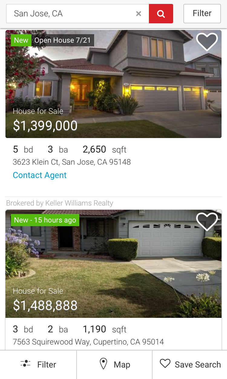 Realtor.com redesign 2018 mobile view