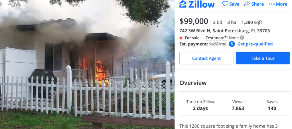 Fire sale? Zillow listing features Florida home engulfed in flames
