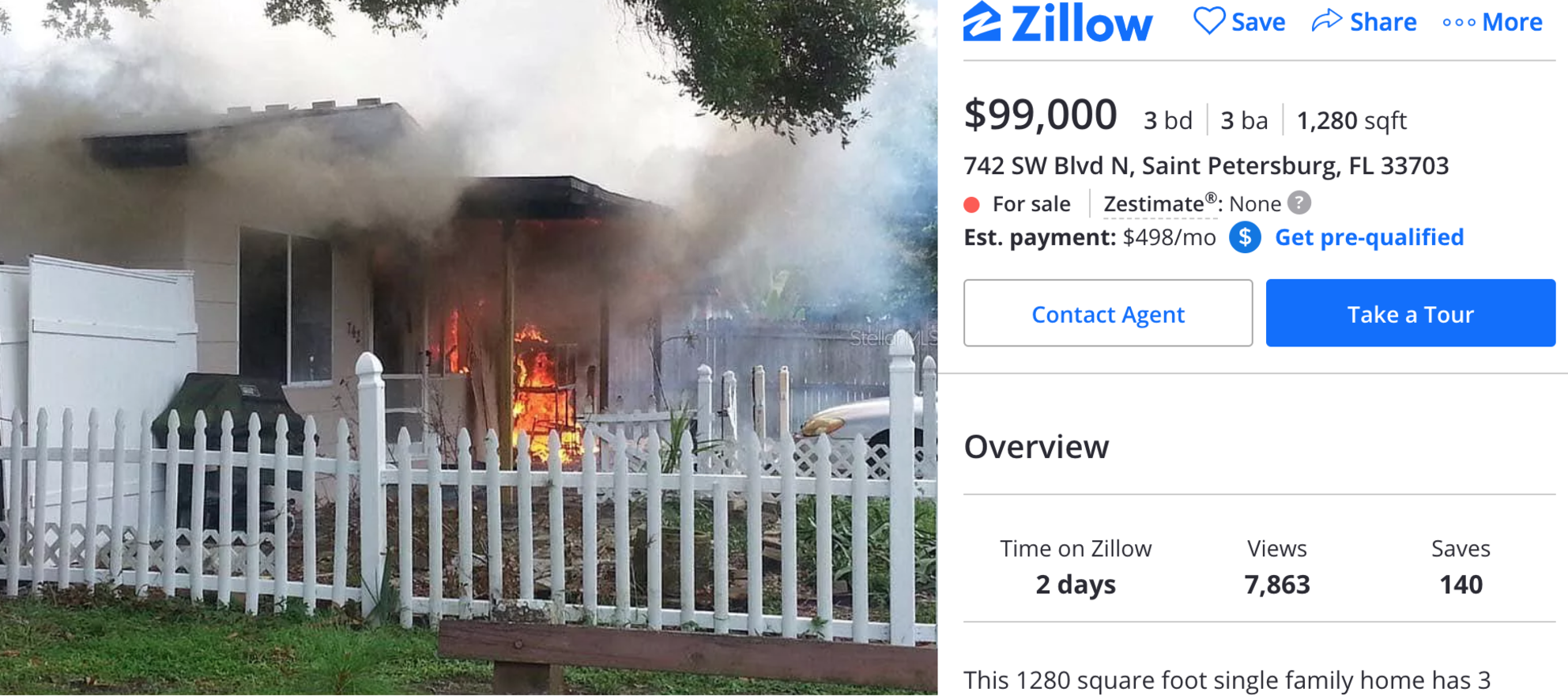 Fire Sale Zillow Listing Features Florida Home Engulfed In Flames Inman