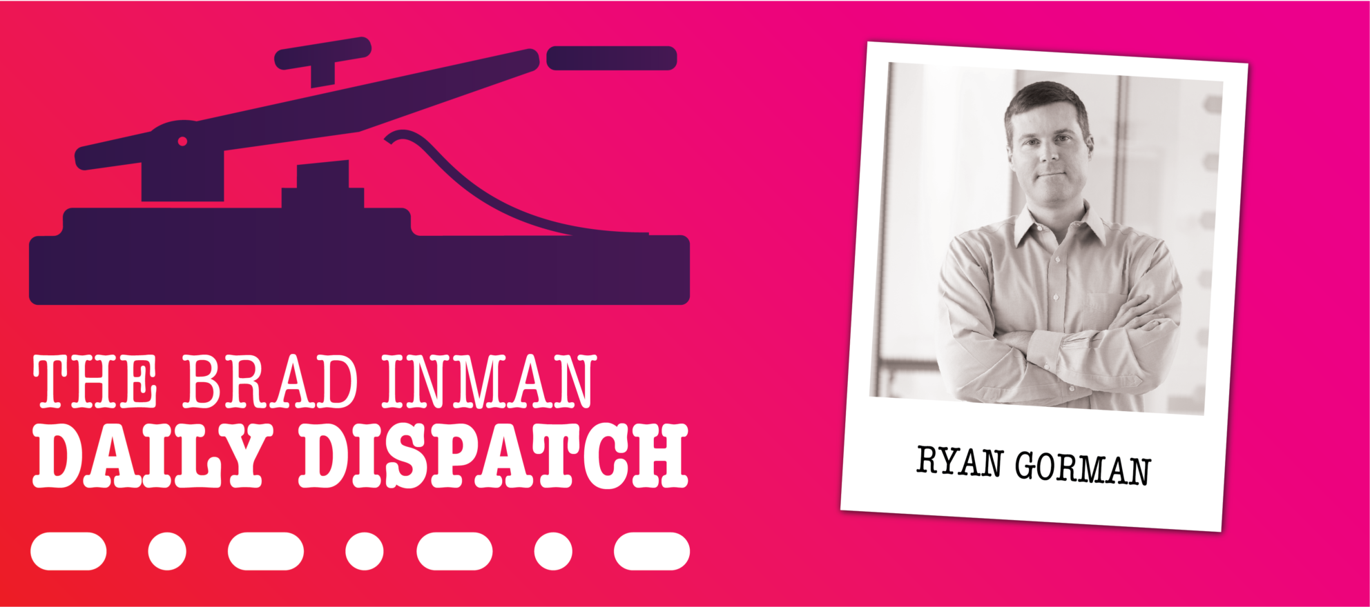 graphic logo for the daily dispatch podcast with a in inlay image of ryan gorman