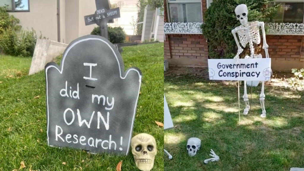 Homeowners 'jab' at anti-vaxxers with grim Halloween displays