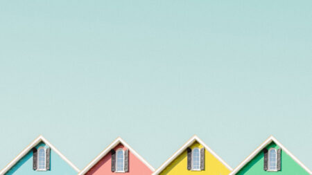 four colorful house roofs